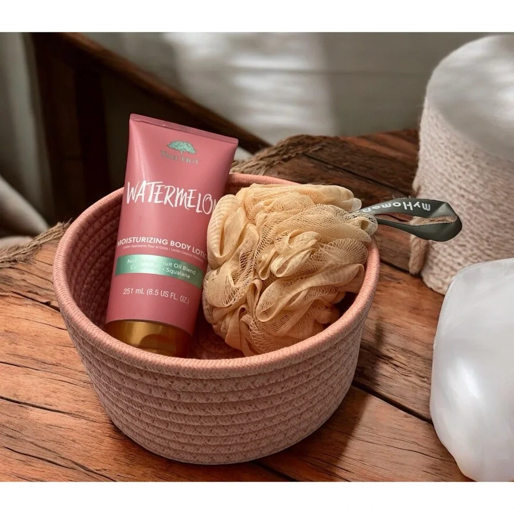 Spa Peach Watermelon Body Lotion My Home Body Shower Loofah Puff Gift Basket NEW - Picture 3 of 7
